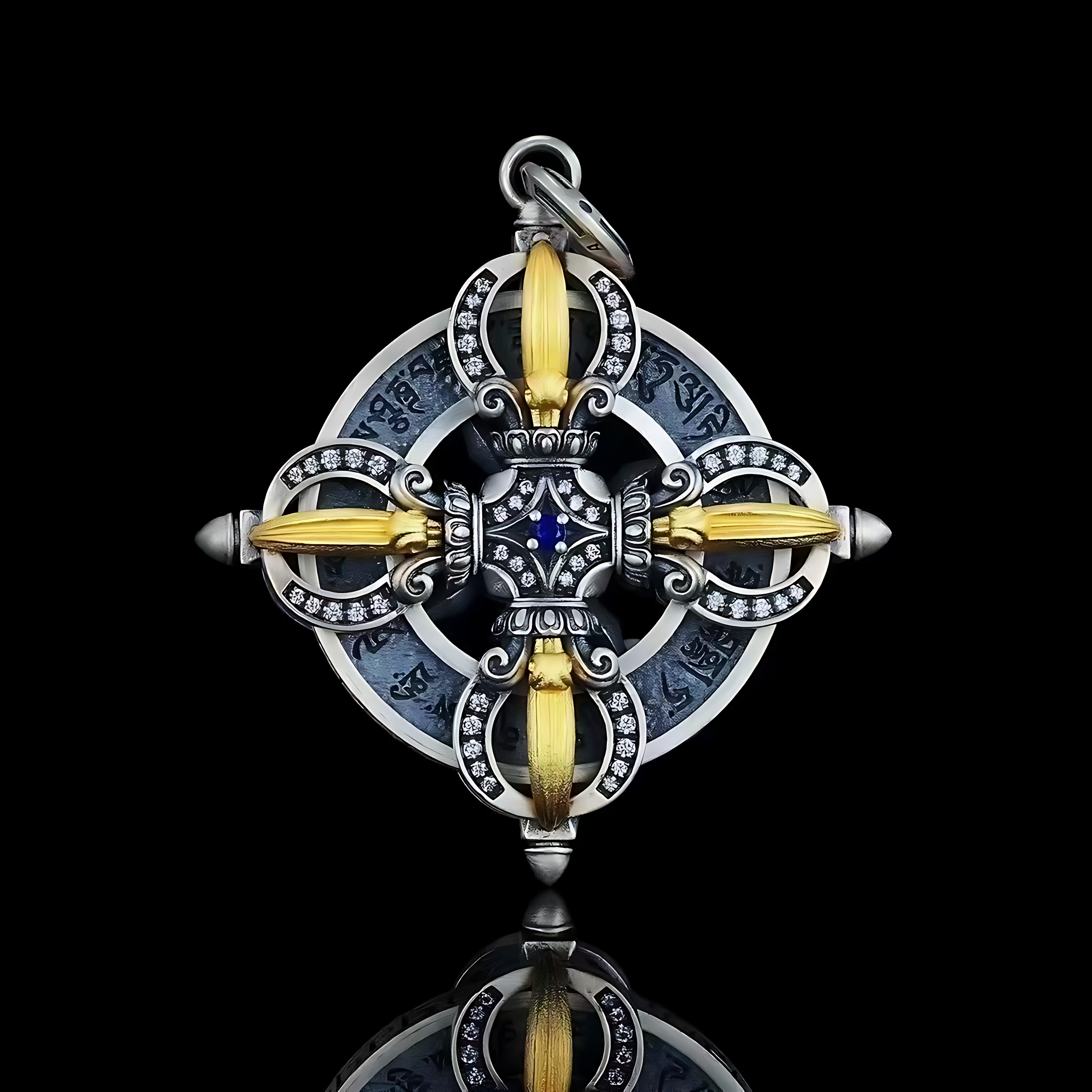 Double Vajra Pendant  Inlaid in S925 Sterling Silver