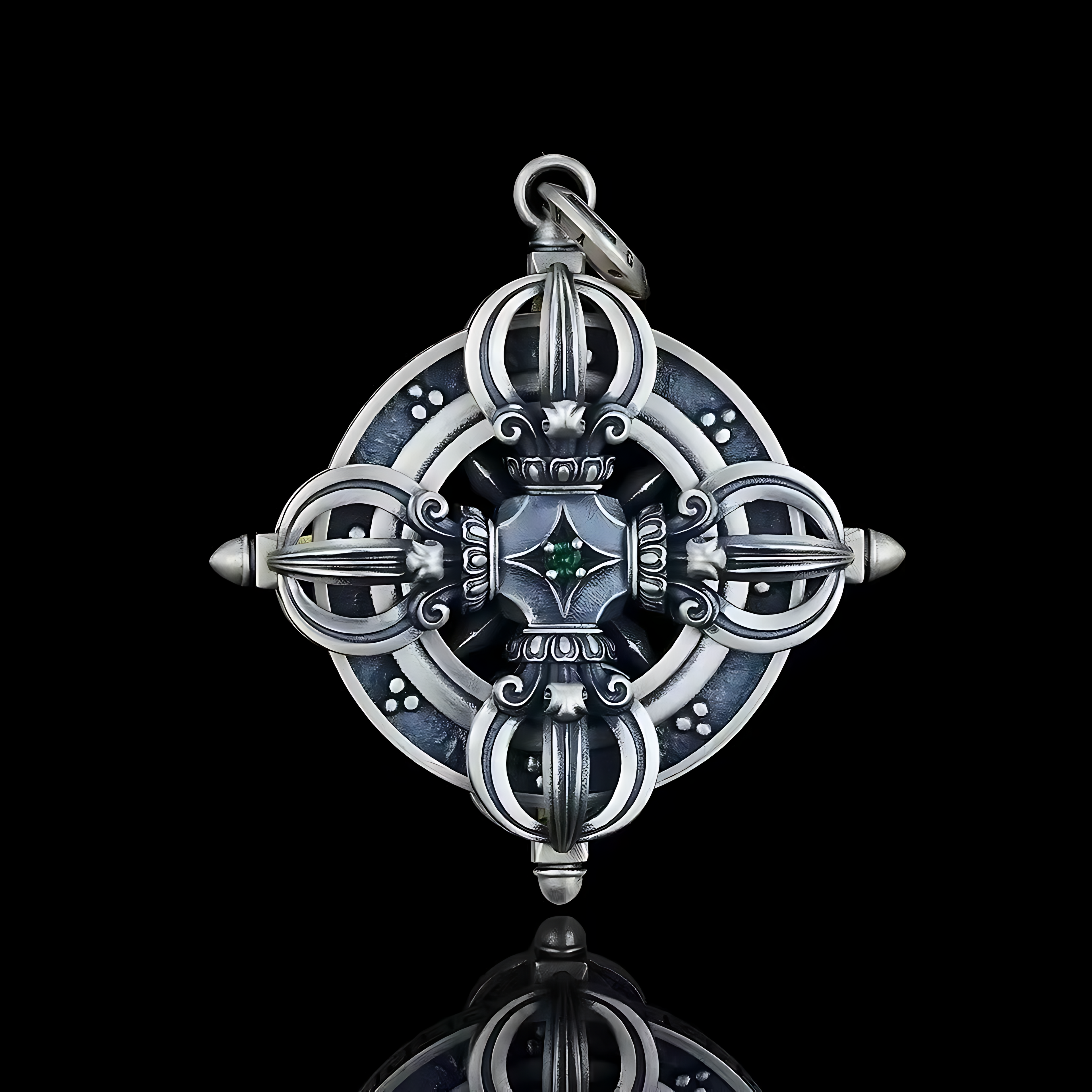 Double Vajra Pendant  Inlaid in S925 Sterling Silver
