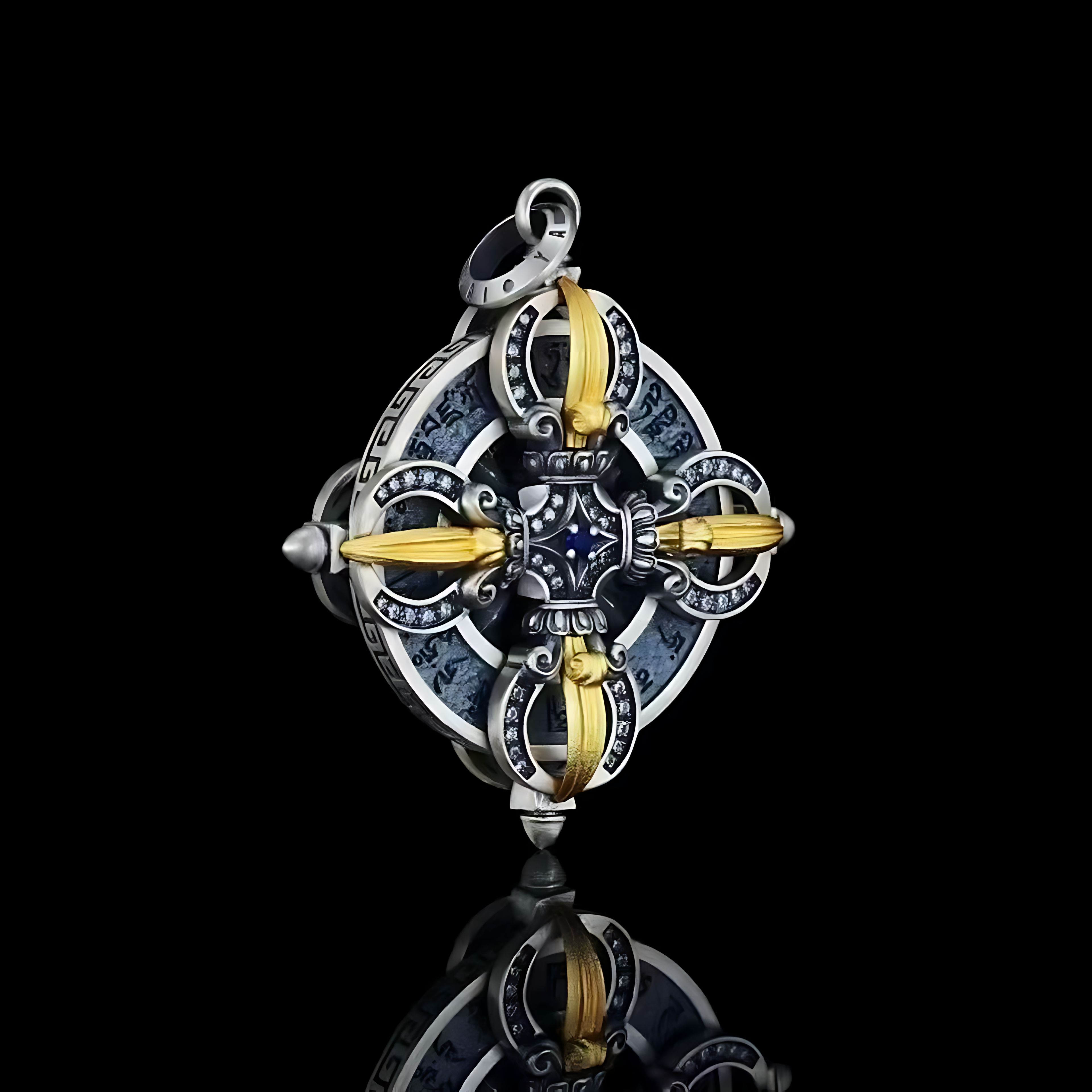 Double Vajra Pendant  Inlaid in S925 Sterling Silver