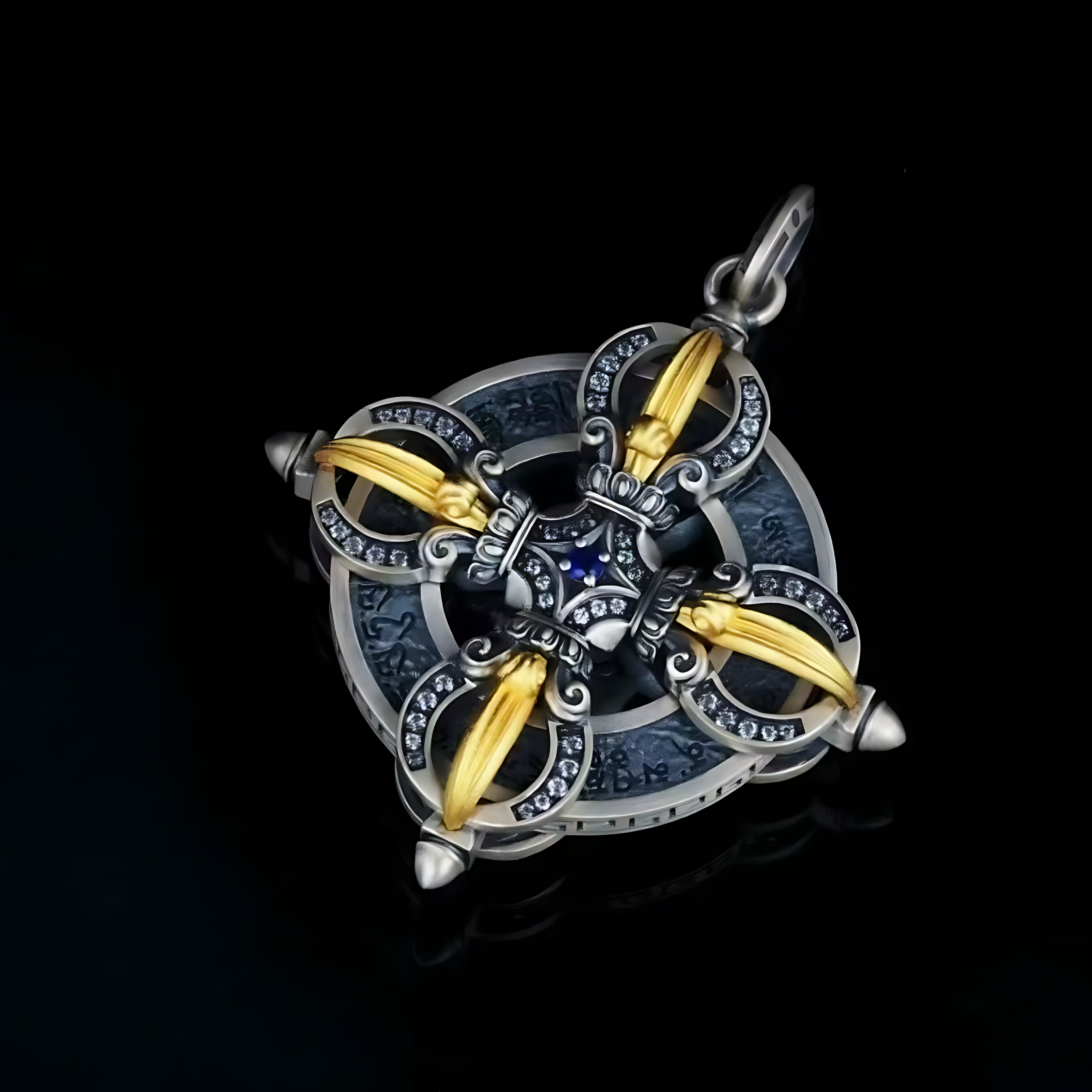 Double Vajra Pendant  Inlaid in S925 Sterling Silver