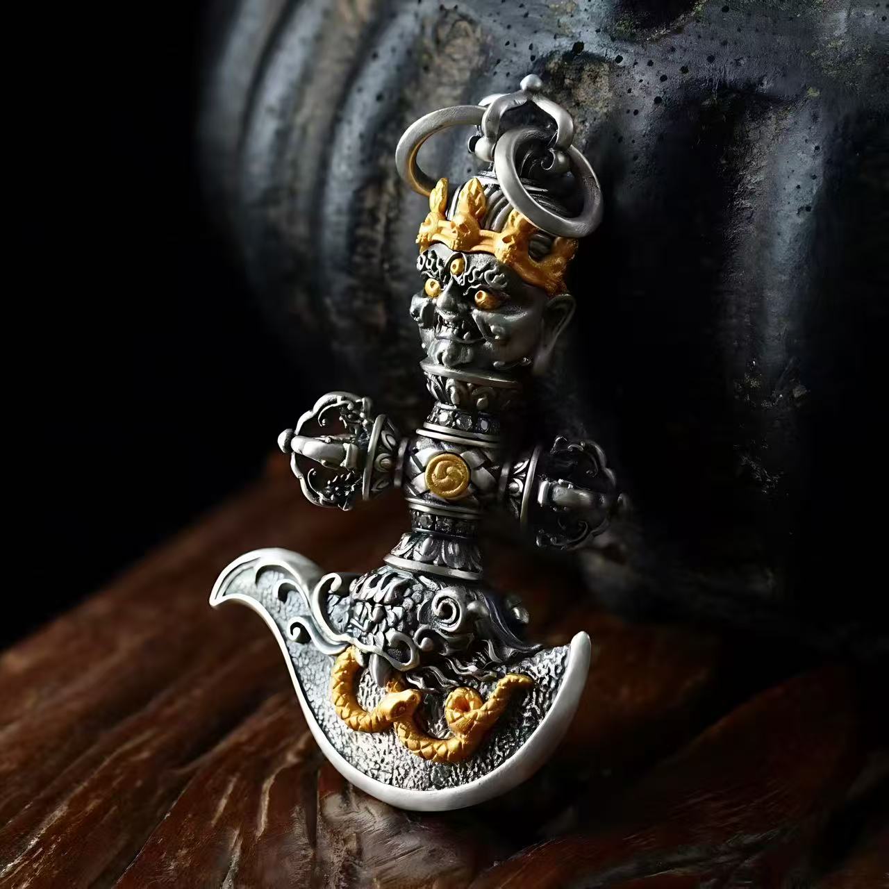 Pendant of a Phurba and Kartrika Inlaid in s925 Sterling Silver