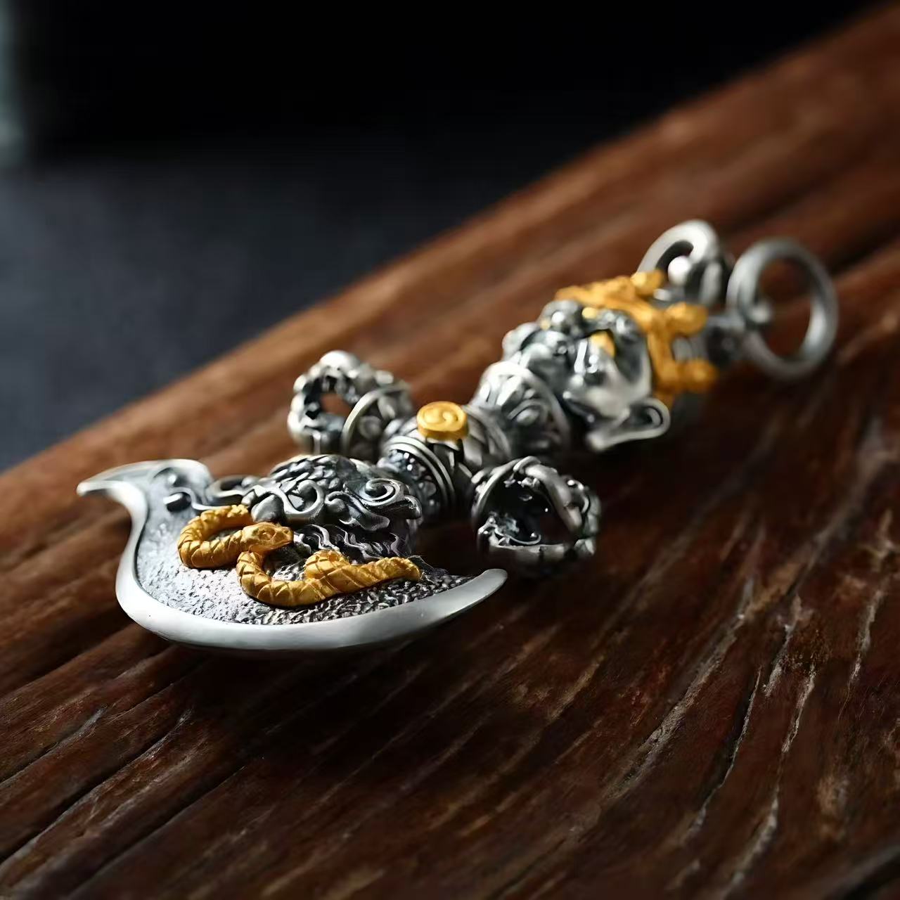 Pendant of a Phurba and Kartrika Inlaid in s925 Sterling Silver