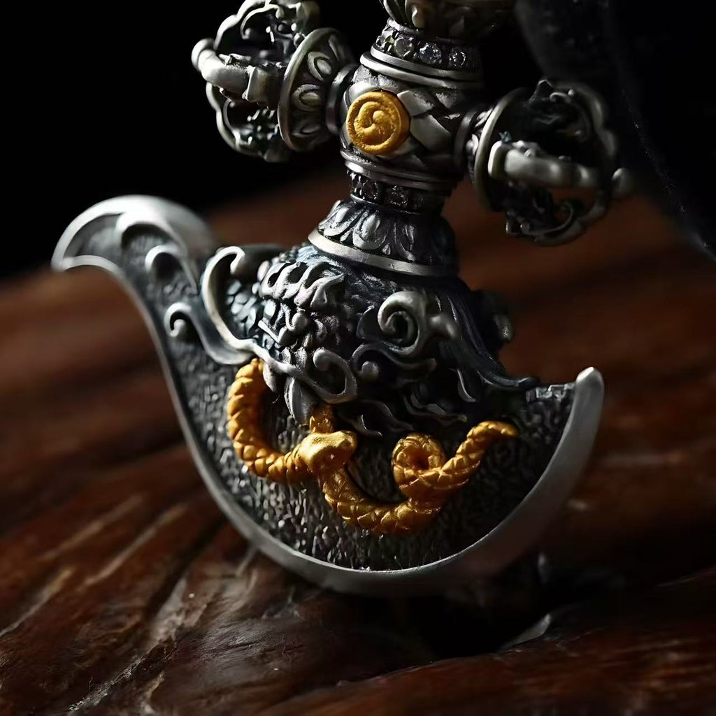 Pendant of a Phurba and Kartrika Inlaid in s925 Sterling Silver