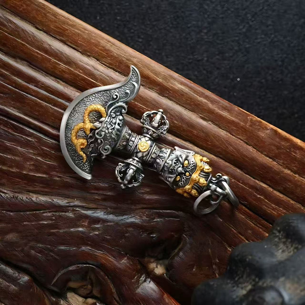 Pendant of a Phurba and Kartrika Inlaid in s925 Sterling Silver