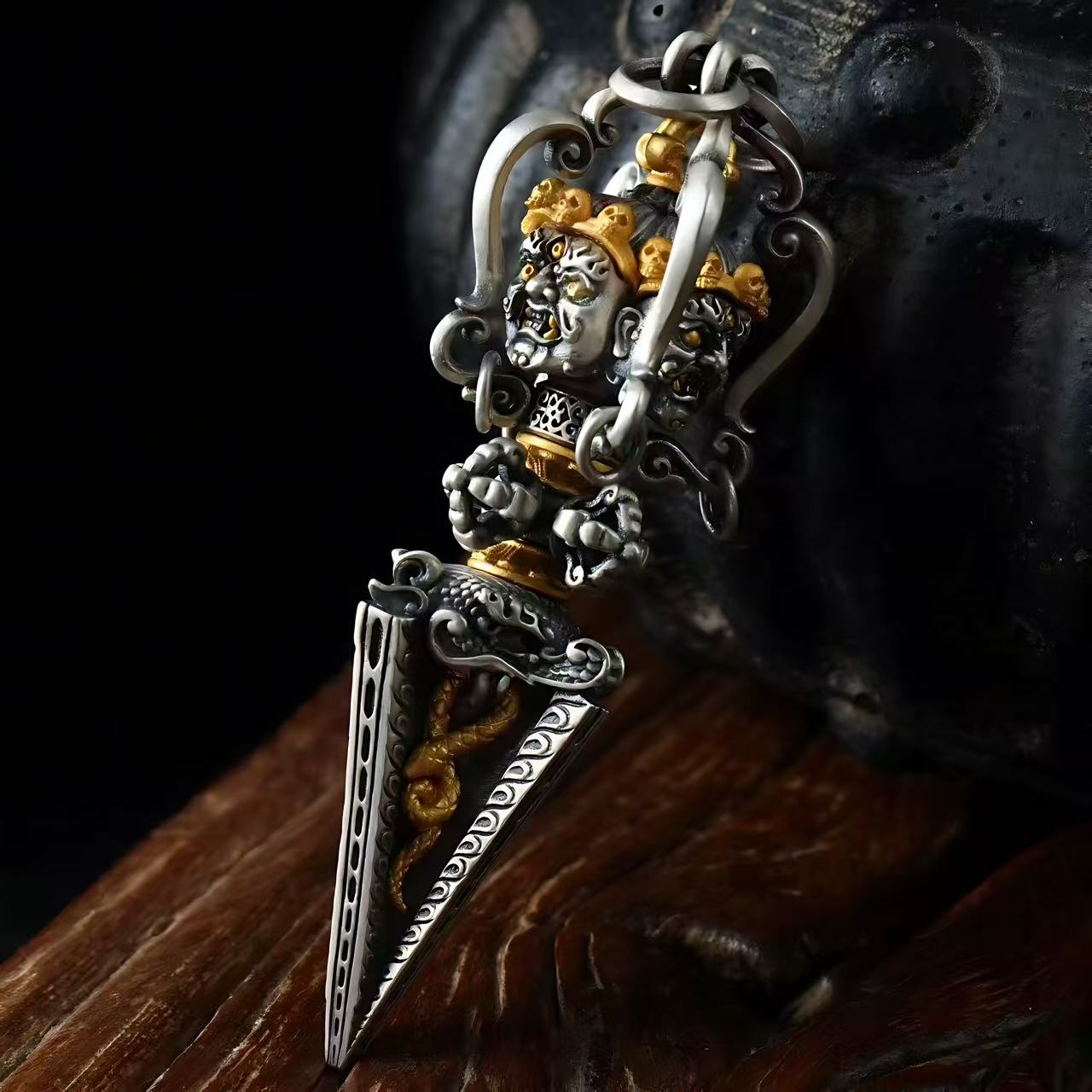 S925 Silver Inlaid Phurba Pendant