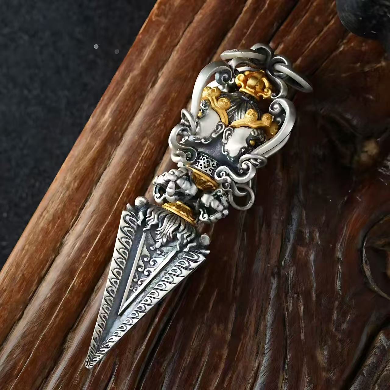 S925 Silver Inlaid Phurba Pendant