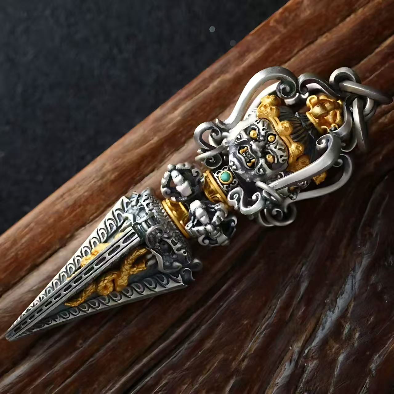 S925 Silver Inlaid Phurba Pendant