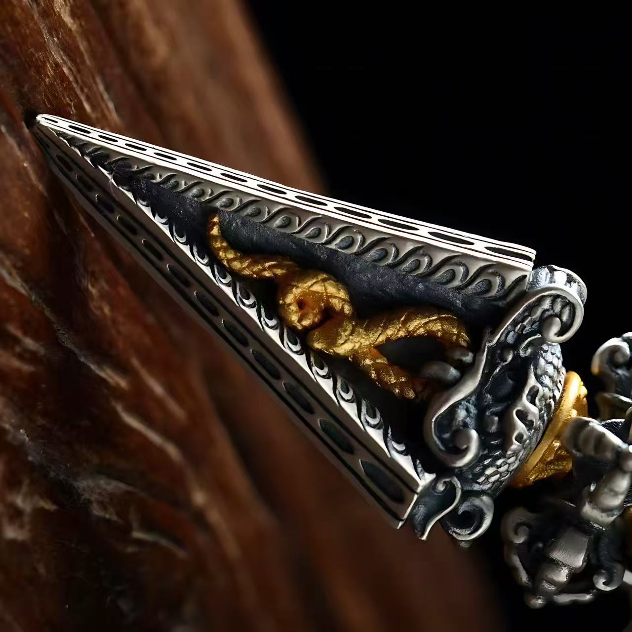 S925 Silver Inlaid Phurba Pendant