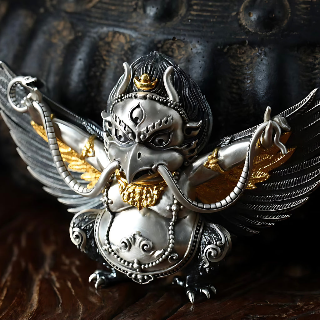 Pendant Featuring a Garuda Masterfully Inlaid in AU990 Gold and S925 Silver