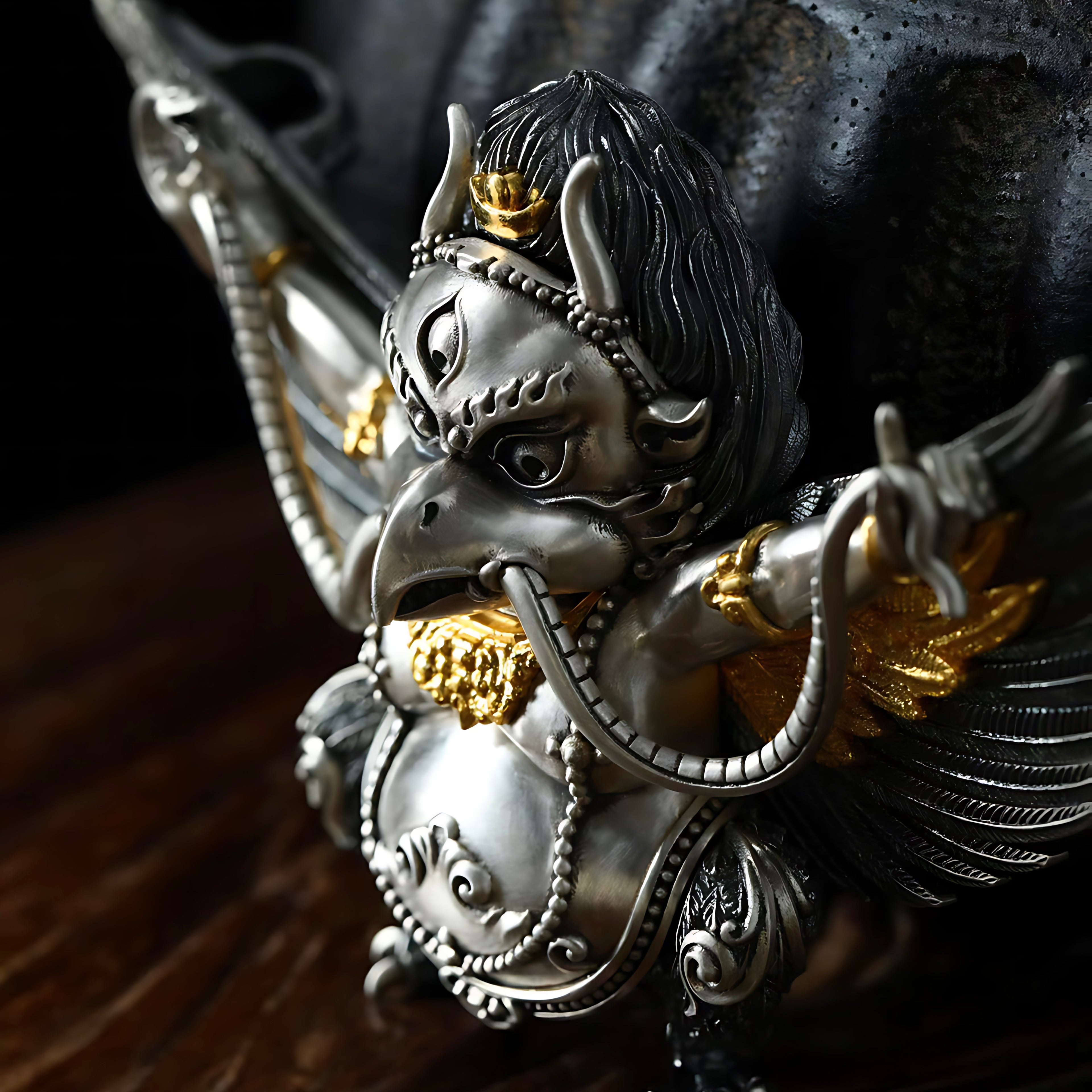 Pendant Featuring a Garuda Masterfully Inlaid in AU990 Gold and S925 Silver