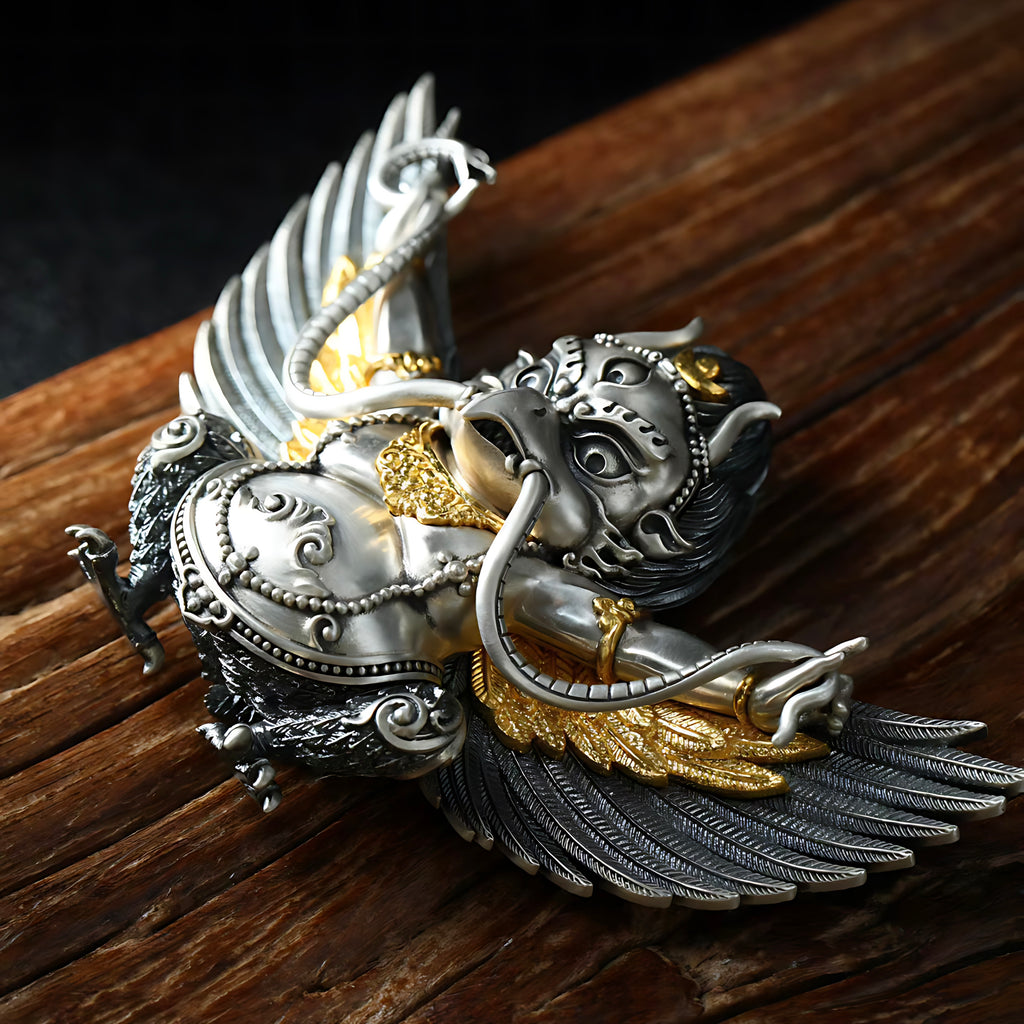Pendant Featuring a Garuda Masterfully Inlaid in AU990 Gold and S925 Silver