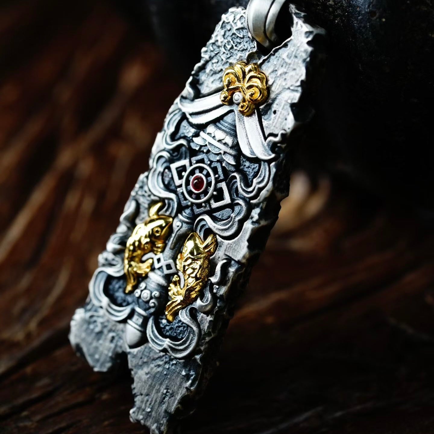 S925 Silver Pendant Masterfully Inlaid with the Eight Auspicious Symbols