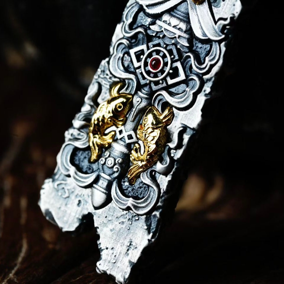 S925 Silver Pendant Masterfully Inlaid with the Eight Auspicious Symbols