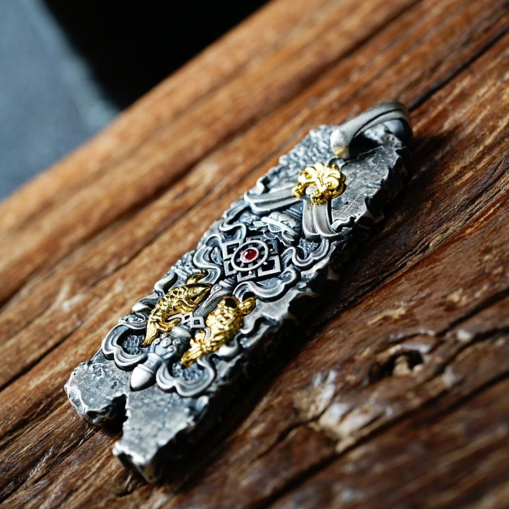 S925 Silver Pendant Masterfully Inlaid with the Eight Auspicious Symbols