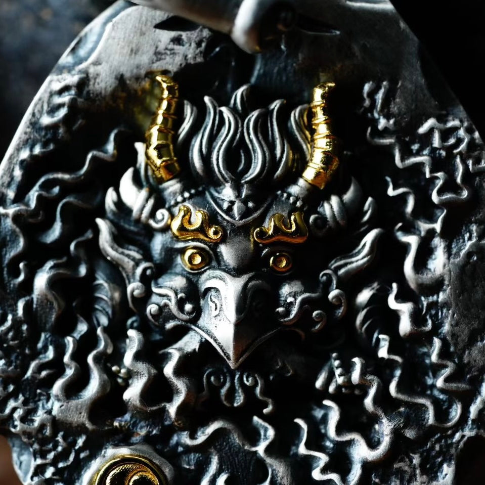 S925 Silver Pendant Masterfully Inlaid with a Garuda