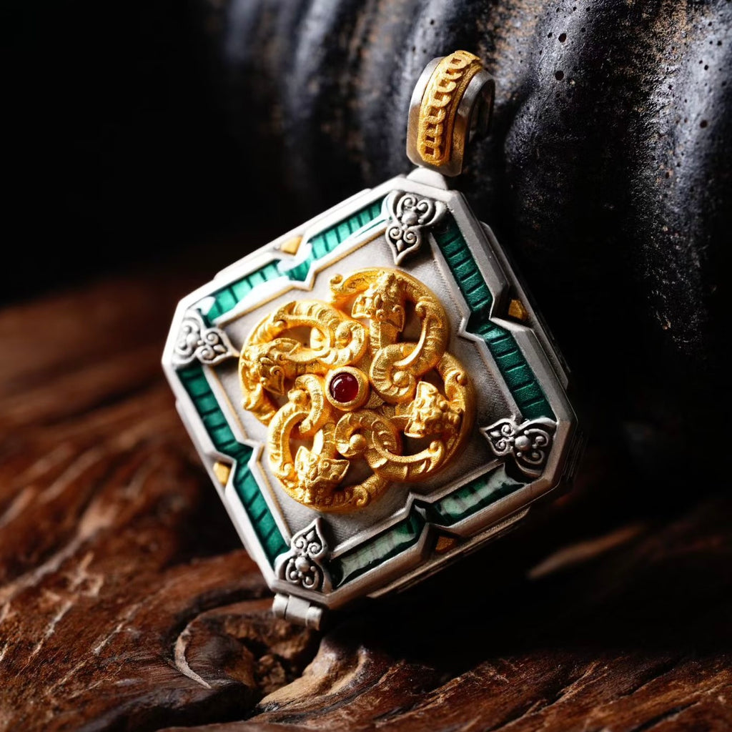 S925 Silver Pendant Masterfully Inlaid with the Five Gods of Wealth (Openable)