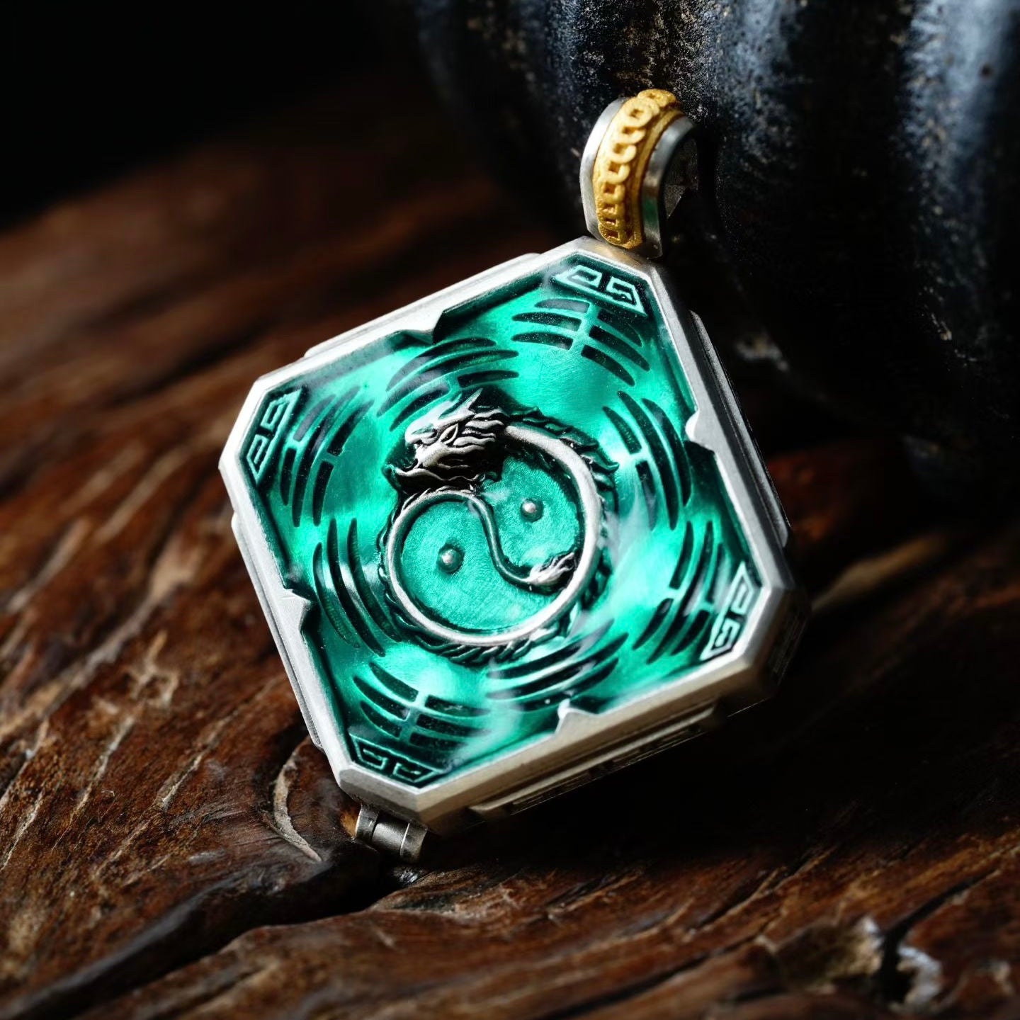 S925 Silver Pendant Masterfully Inlaid with the Five Gods of Wealth (Openable)