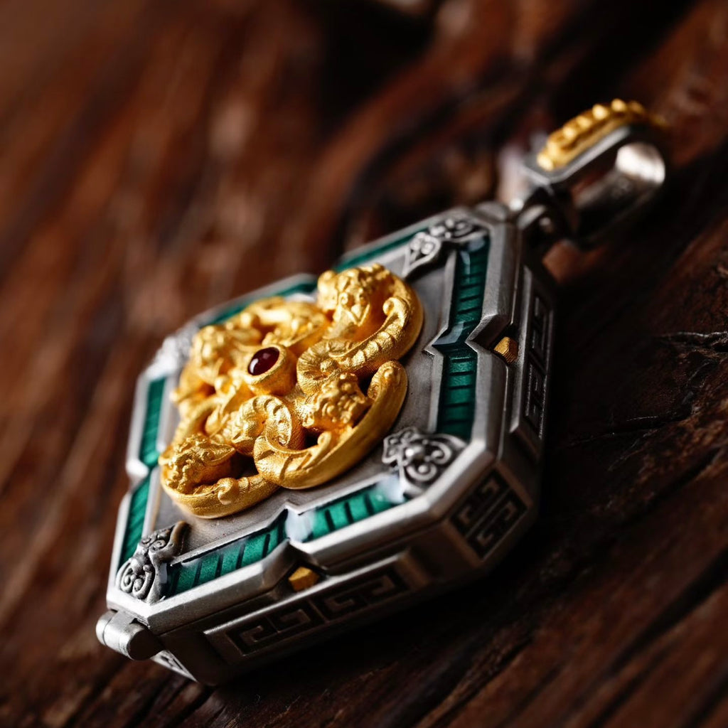 S925 Silver Pendant Masterfully Inlaid with the Five Gods of Wealth (Openable)