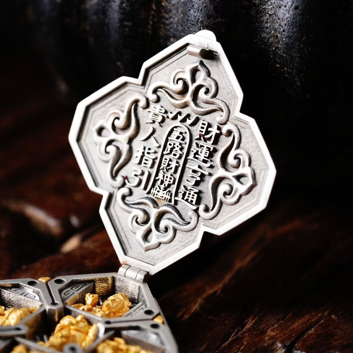 S925 Silver Pendant Masterfully Inlaid with the Five Gods of Wealth (Openable)