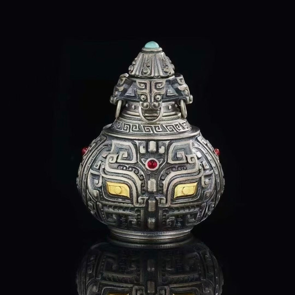 S925 Silver Gourd Pendant Exquisitely Inlaid with Tao Tie Patterns (Openable)