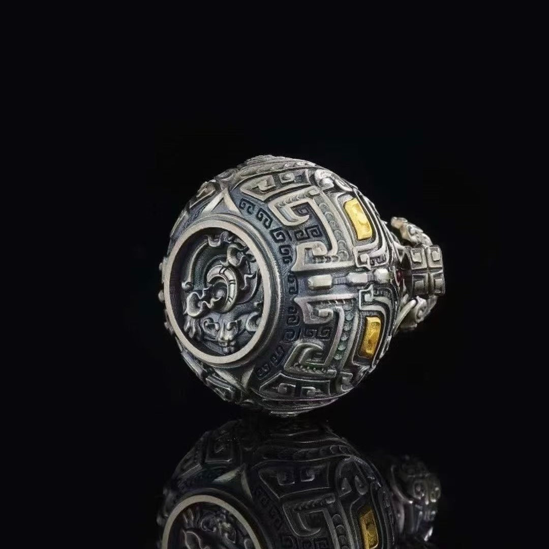 S925 Silver Gourd Pendant Exquisitely Inlaid with Tao Tie Patterns (Openable)