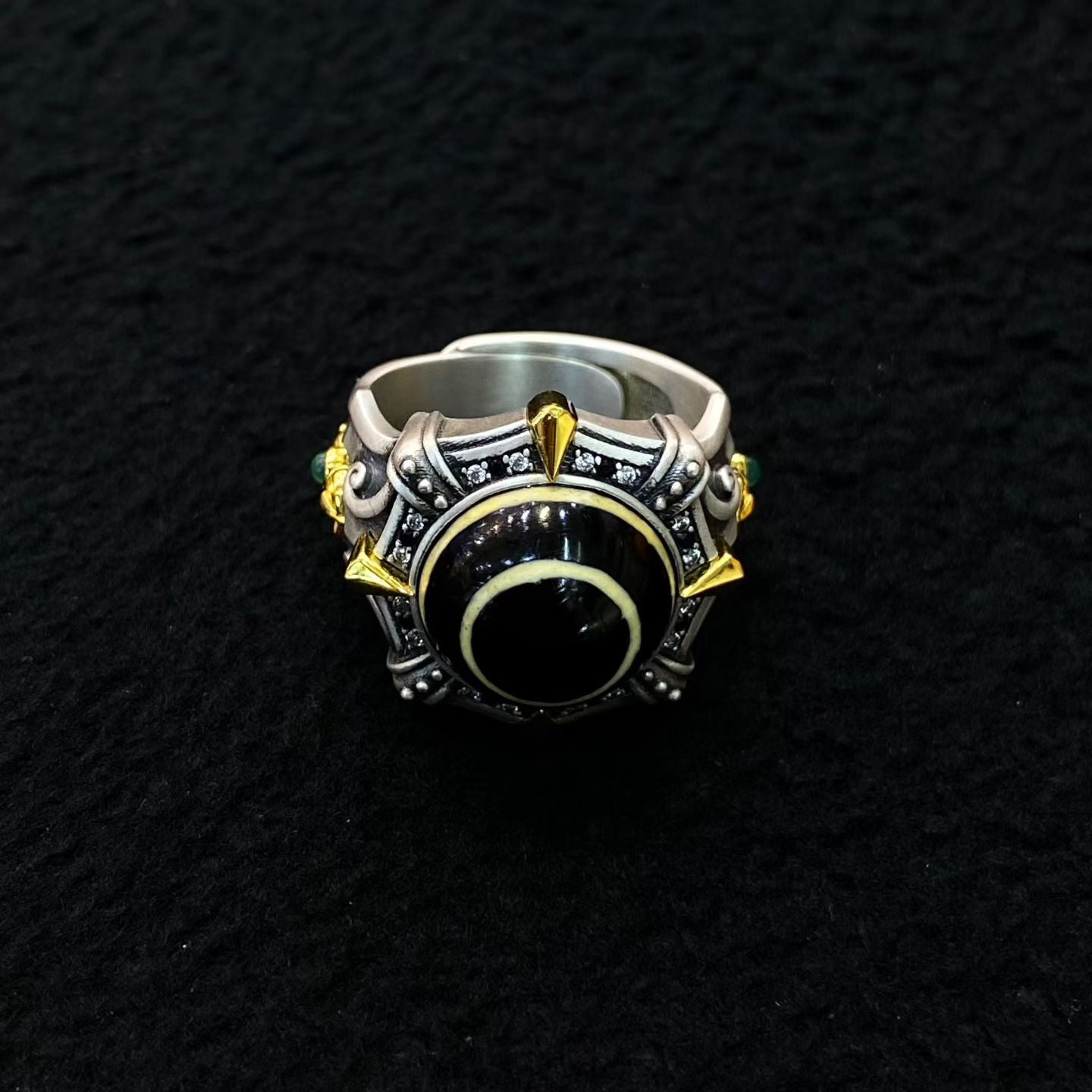 S925 Silver Vajra Ring Inlaid with a "Ghost Eye" Bead