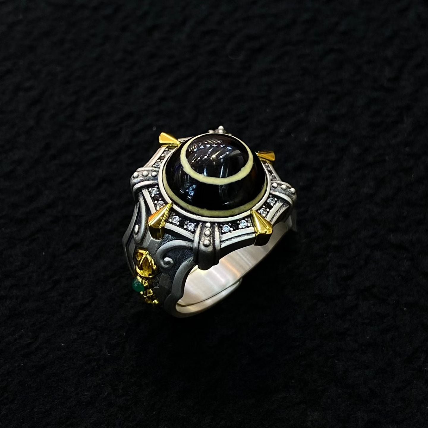 S925 Silver Vajra Ring Inlaid with a "Ghost Eye" Bead