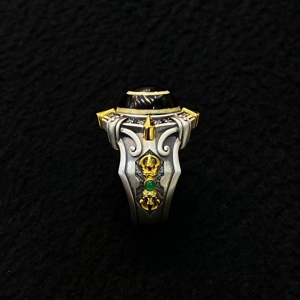 S925 Silver Vajra Ring Inlaid with a "Ghost Eye" Bead