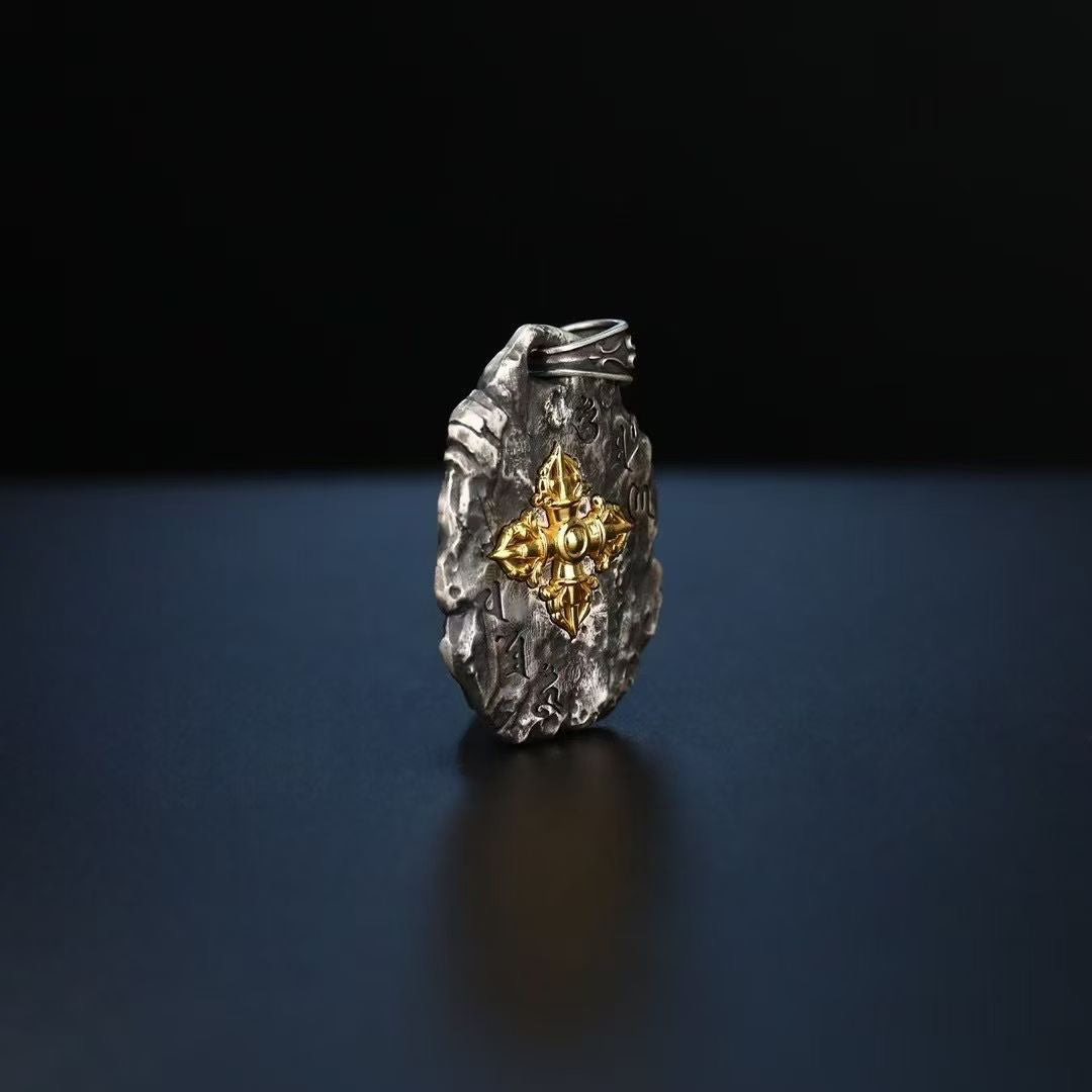 S925 Silver Pendant with an Exquisitely Inlaid Stupa