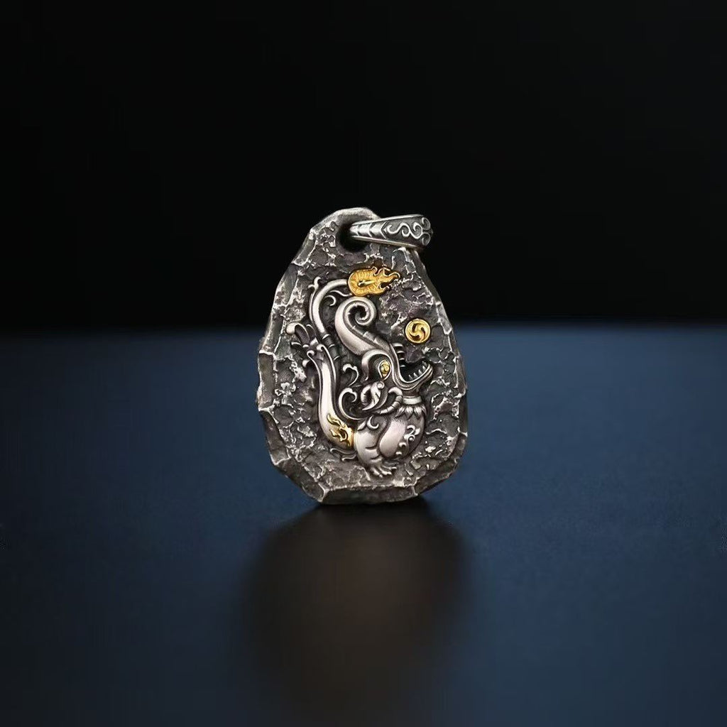S925 Silver Pendant with an Exquisitely Inlaid Makara