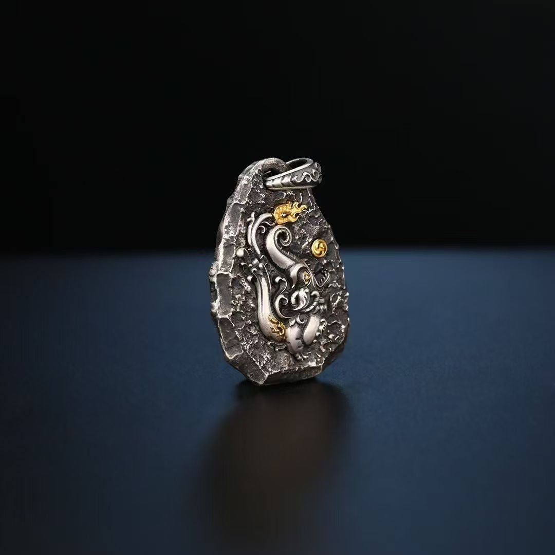 S925 Silver Pendant with an Exquisitely Inlaid Makara