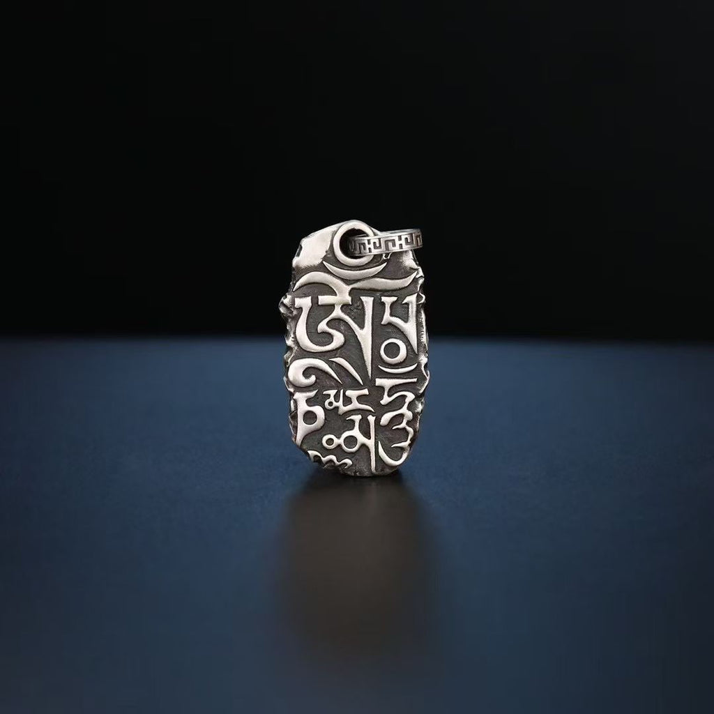 S925 Silver Pendant Exquisitely Inlaid with the Six-Syllable Mantra