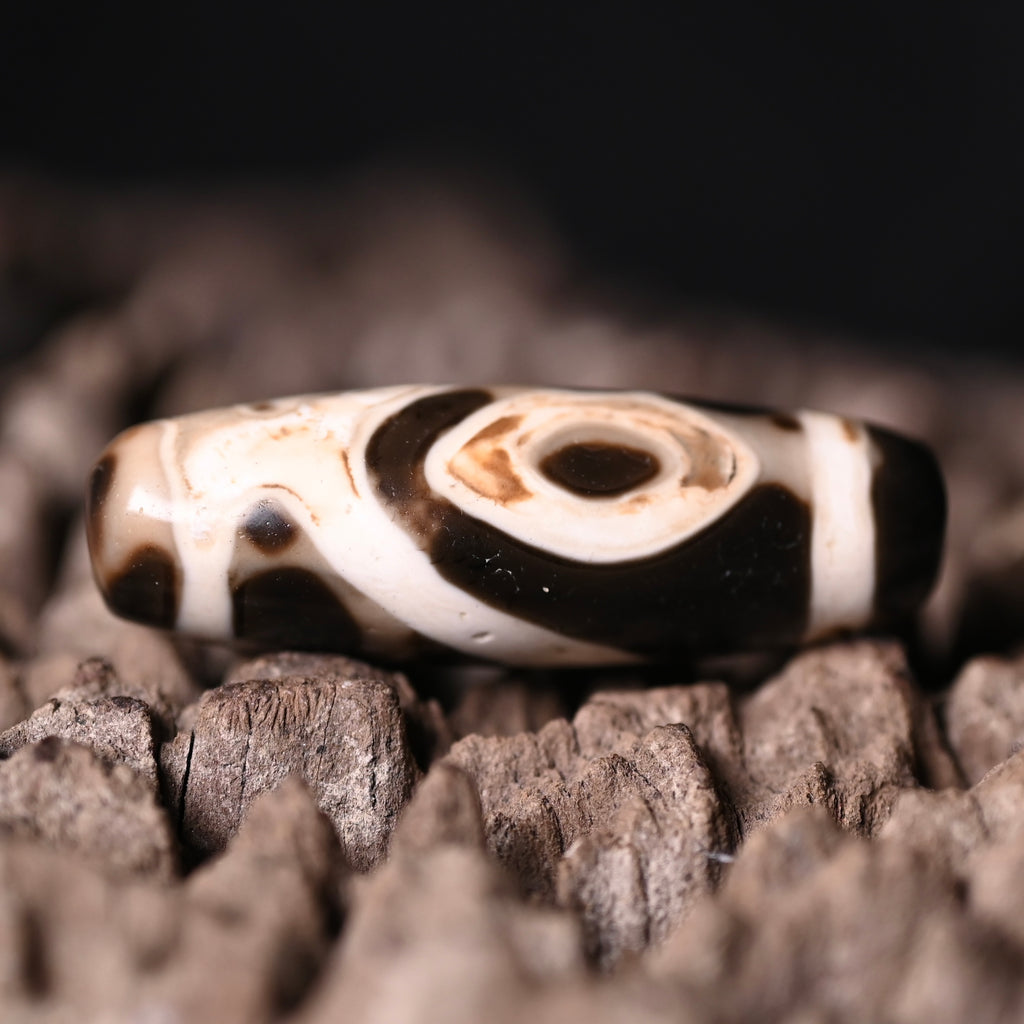 Rainbow Double Buddha Eyes Dzi Bead（Collector's Tier Vintage Collector Dzi - One-of-a-Kind Bead with Patina & Soul）