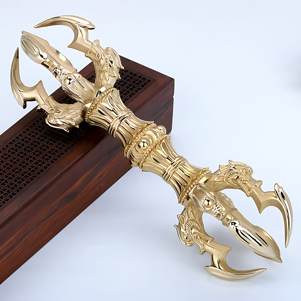 The Four Wisdom Kings' Five-Pronged Vajra (like the ultimate scepter commanding the four elemental lords of sacred defense)