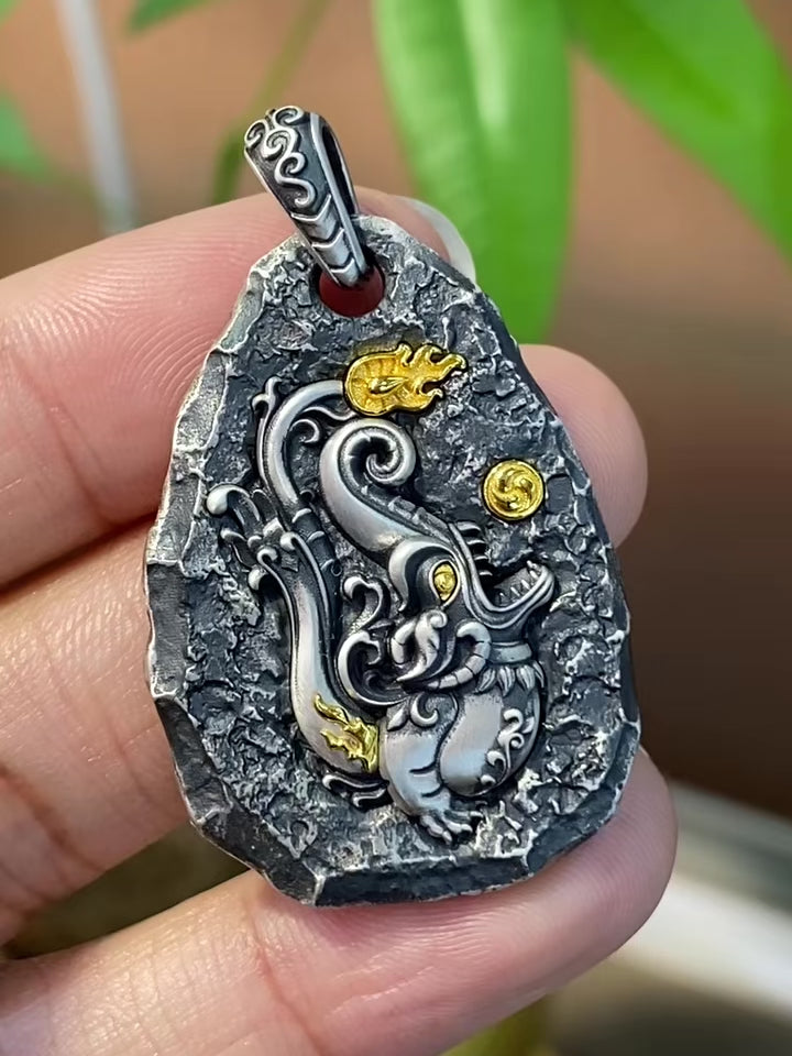 S925 Silver Pendant with an Exquisitely Inlaid Makara