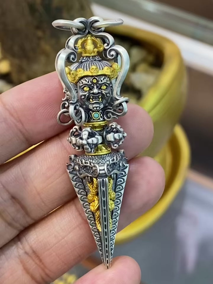 S925 Silver Inlaid Phurba Pendant