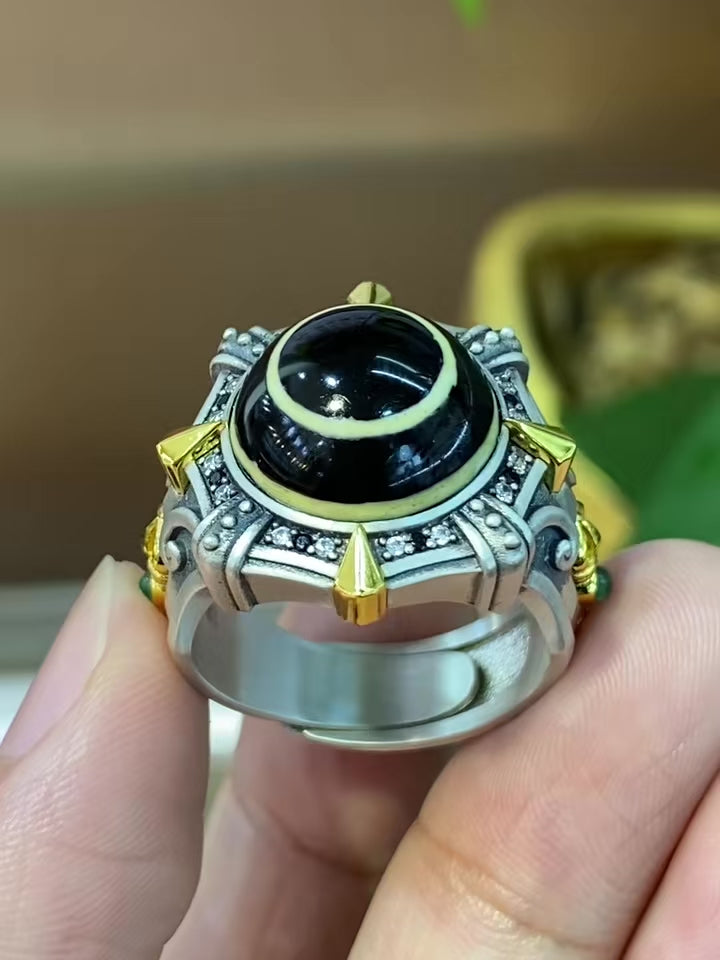 S925 Silver Vajra Ring Inlaid with a "Ghost Eye" Bead