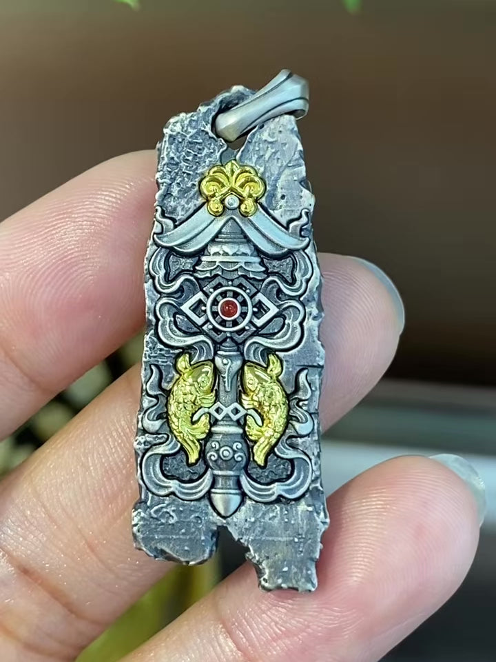 S925 Silver Pendant Masterfully Inlaid with the Eight Auspicious Symbols