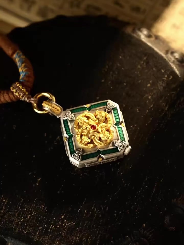 S925 Silver Pendant Masterfully Inlaid with the Five Gods of Wealth (Openable)